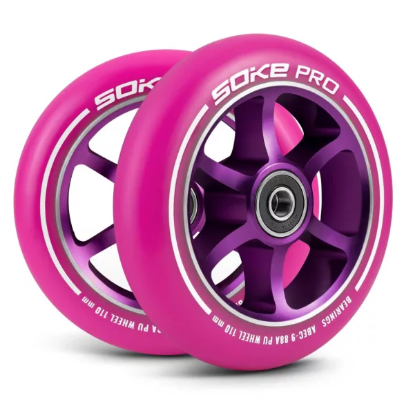 Roller kerék szett, SOKE, rózsaszín, 11 cm, 2 db, ABEC-9 csapágy, 88A keménységű PU, 0,8 cm tengely