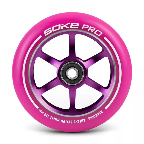 Roller kerék szett, SOKE, rózsaszín, 11 cm, 2 db, ABEC-9 csapágy, 88A keménységű PU, 0,8 cm tengely