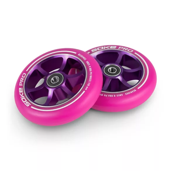 Roller kerék szett, SOKE, rózsaszín, 11 cm, 2 db, ABEC-9 csapágy, 88A keménységű PU, 0,8 cm tengely
