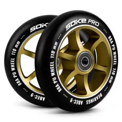   Roller kerék szett, SOKE, arany, 11 cm, 2 db, ABEC-9 csapágy, 88A keménységű PU, 0,8 cm tengely