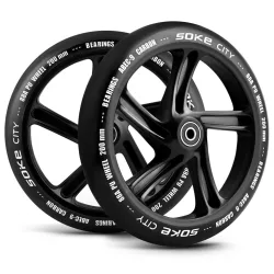   Roller kerék szett, SOKE, fekete, 20 cm, 2 db, ABEC-9 csapágy, 88A keménységű PU, klasszikus rollerekhez