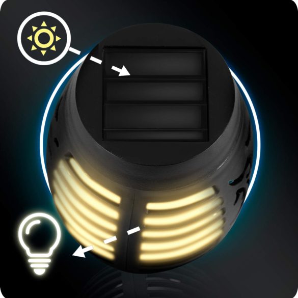 Napelemes kerti lámpa, Ilumen LS-100, fekete, magasság: 52 cm, LED-es, akkumulátoros, amorf napelem, IPX4 vízálló, fényérzékelős, fáklya forma, 2 db