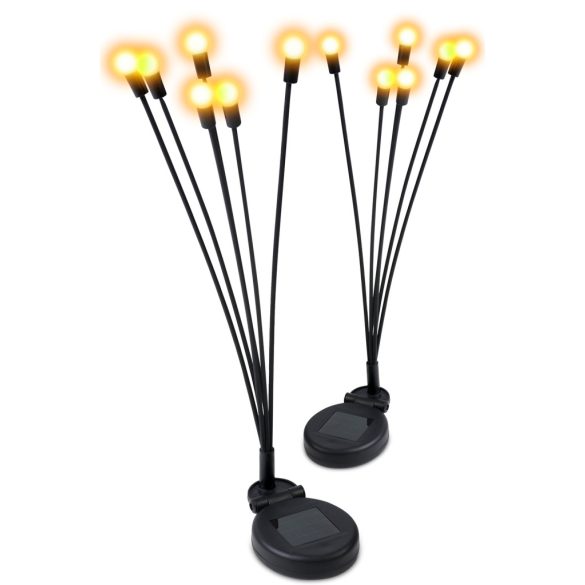 Napelemes kerti lámpa, Ilumen LS-101, fekete, magasság: 77 cm, IPX4 vízálló, fényszenzoros, akkumulátoros, műanyag, szentjánosbogár forma, 2 db