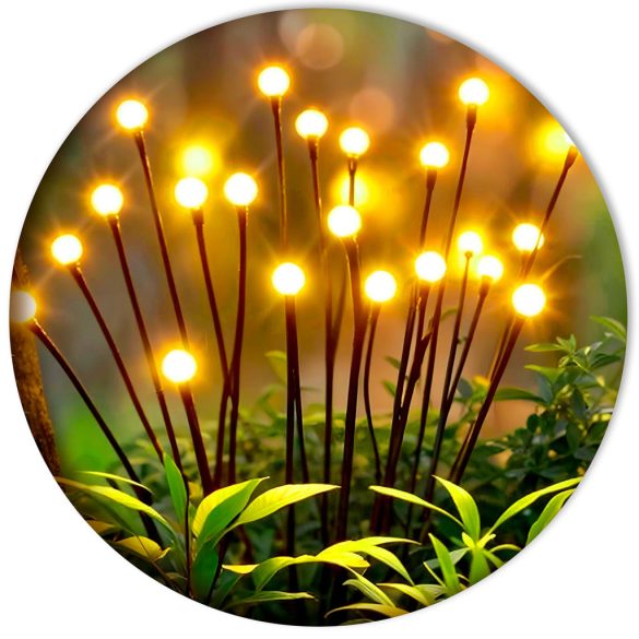 Napelemes kerti lámpa, Ilumen LS-101, fekete, magasság: 77 cm, IPX4 vízálló, fényszenzoros, akkumulátoros, műanyag, szentjánosbogár forma, 2 db