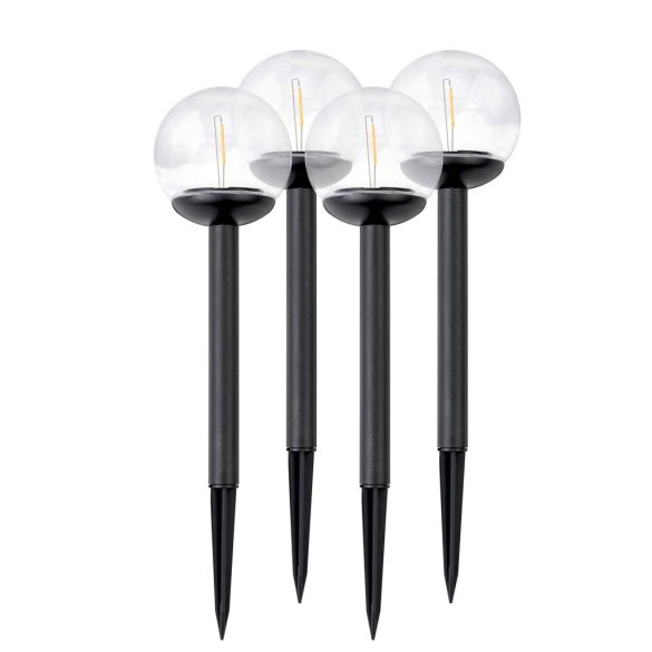 Napelemes kerti lámpa, Ilumen LS-103, átlátszó, magasság: 39 cm, gömb alakú, LED-es, akkumulátoros, IPX4 vízálló, fényérzékelős, automatikus éjszakai kapcsolás, 4 db