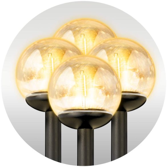 Napelemes kerti lámpa, Ilumen LS-103, átlátszó, magasság: 39 cm, gömb alakú, LED-es, akkumulátoros, IPX4 vízálló, fényérzékelős, automatikus éjszakai kapcsolás, 4 db