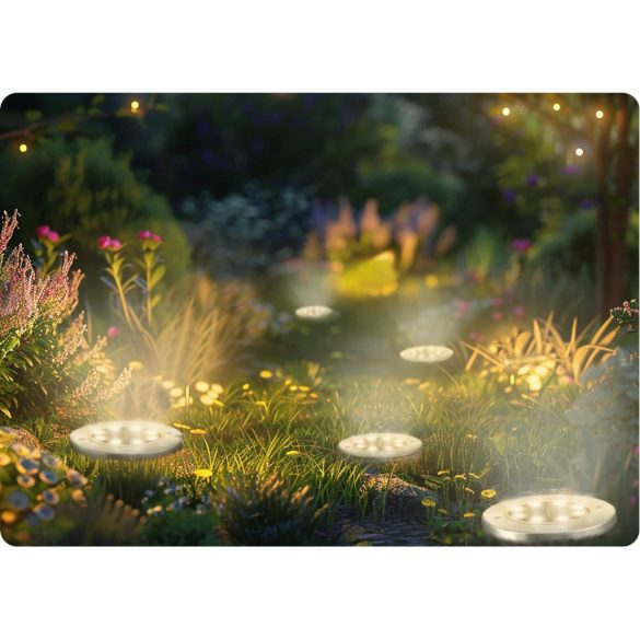 Napelemes kerti lámpa, Ilumen LS-104, ezüst, átmérő: 12 cm, fényérzékelős, automatikus kapcsolás, IPX4 vízálló, akkumulátoros, 6 db