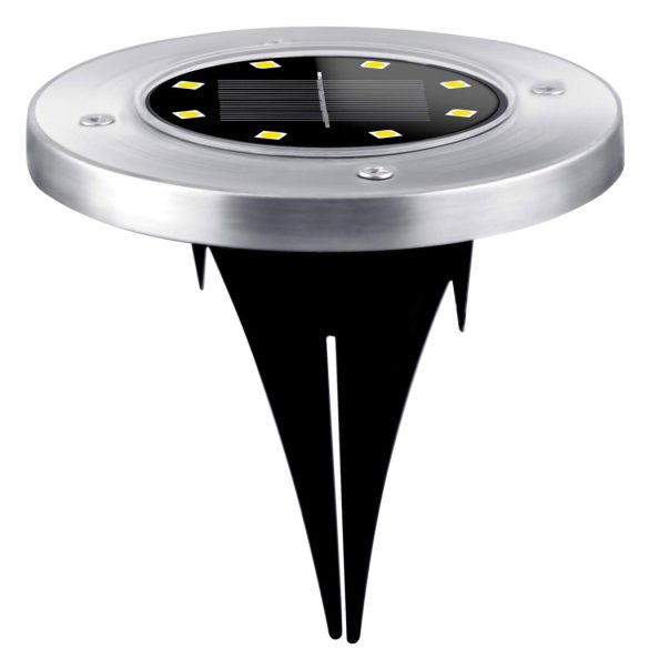 Napelemes kerti lámpa, Ilumen LS-104, ezüst, átmérő: 12 cm, fényérzékelős, automatikus kapcsolás, IPX4 vízálló, akkumulátoros, 6 db