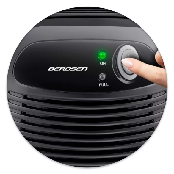 Páramentesítő, Berdsen BR-68B, fekete, 500 ml tartály, ultracsendes 30 dB, Peltier‑technológia, vízszint‑érzékelő, energiatakarékos, 23 W, 12 V autós adapterrel