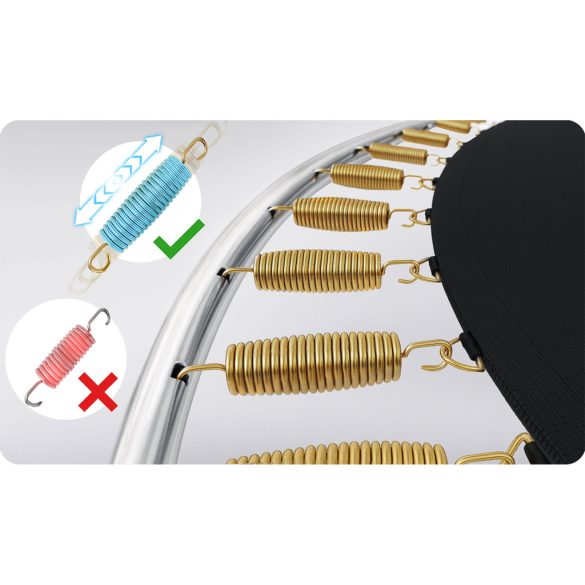 Kerti trambulin, Neo-Sport, fekete/zöld, átmérő: 312 cm, kerek, magasság: 65 cm, 180 cm belső védőháló, létra, acél váz, 3 dupla láb, 150 kg teherbírás, 54 db rugó, íves oszlopok