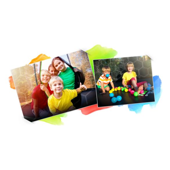 Kerti trambulin, Neo-Sport, fekete/zöld, átmérő: 374 cm, kerek, magasság: 70 cm, 180 cm belső védőháló, létra, acél váz, 4 dupla láb, 150 kg teherbírás, 64 db rugó, fekete oszlopok