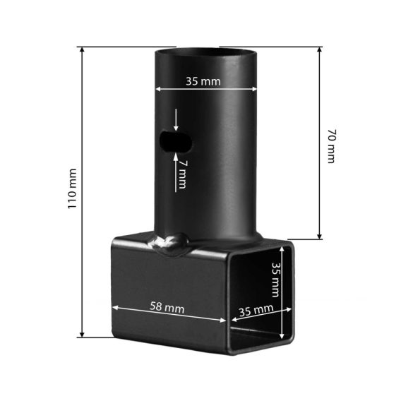 Trambulin T alakú lábcsatlakozó, Neo-Sport NS-15-181-BT, fekete, porszórt acél, 58 x 110 mm, 37 x 37 mm belső