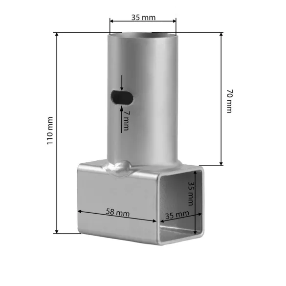 Trambulin T alakú lábcsatlakozó, Neo-Sport NS-181-ET, ezüst, porszórt acél, 58 x 110 mm, 35 x 35 mm belső