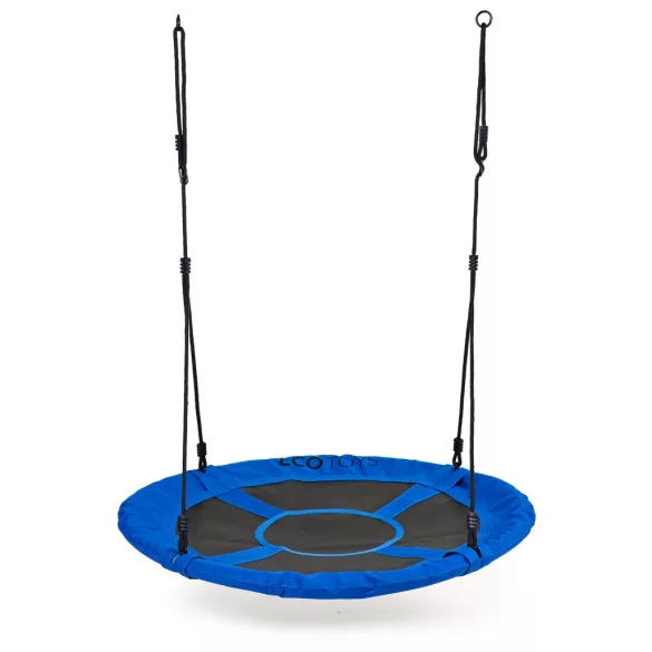 Fészekhinta, ECOTOYS BOC100, kék, átmérő: 100 cm, vízálló, állítható kötélmagasság: 140-190 cm, acél váz, poliészter, teherbírás: 150 kg