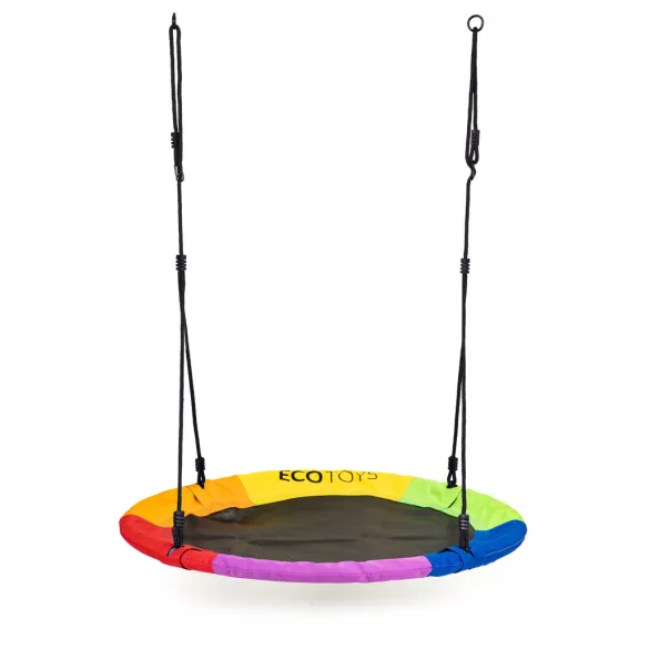 Fészekhinta, ECOTOYS BOC100, színes, átmérő: 100 cm, vízálló, állítható kötélmagasság: 140-190 cm, acél váz, poliészter, teherbírás: 150 kg