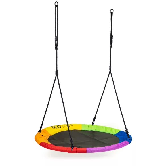 Fészekhinta, ECOTOYS BOC100, színes, átmérő: 100 cm, vízálló, állítható kötélmagasság: 140-190 cm, acél váz, poliészter, teherbírás: 150 kg