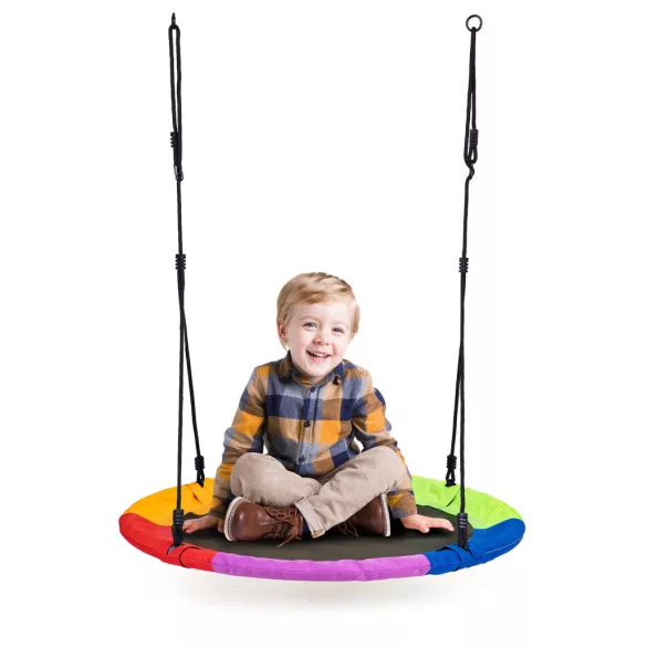 Fészekhinta, ECOTOYS BOC100, színes, átmérő: 100 cm, vízálló, állítható kötélmagasság: 140-190 cm, acél váz, poliészter, teherbírás: 150 kg