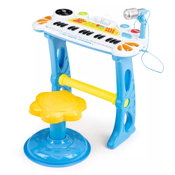 Gyerek szintetizátor, Multistore HC490441 , kék, 45 x 21 x 60 cm, 31 billentyűs, mikrofonnal, telefon/MP3 csatlakozás, előre programozott dallamok, elemes (3 x AA, nem tartozék), 3 éves kortól ajánlott