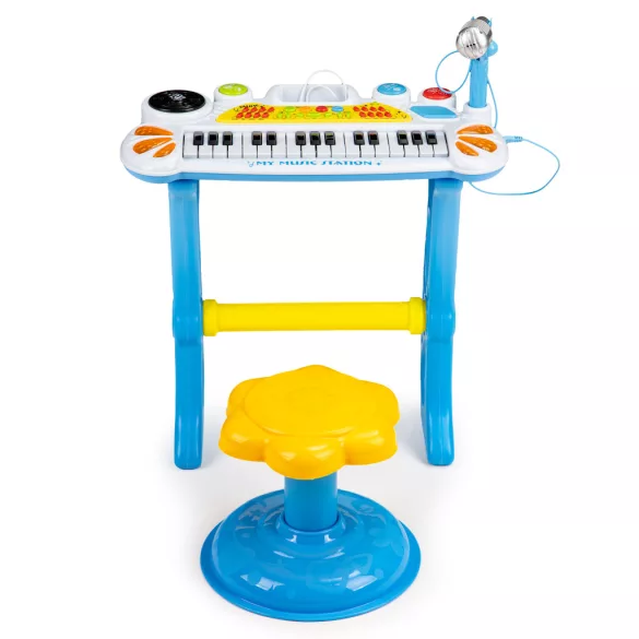 Gyerek szintetizátor, Multistore HC490441 , kék, 45 x 21 x 60 cm, 31 billentyűs, mikrofonnal, telefon/MP3 csatlakozás, előre programozott dallamok, elemes (3 x AA, nem tartozék), 3 éves kortól ajánlott