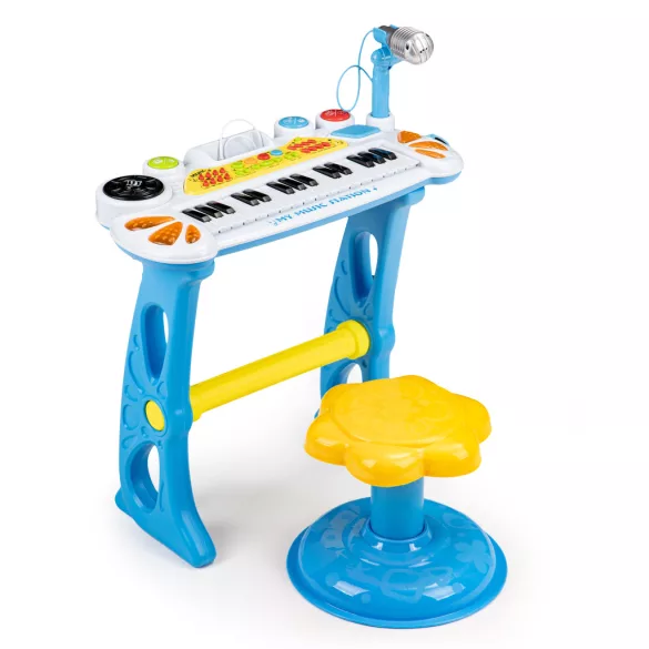 Gyerek szintetizátor, Multistore HC490441 , kék, 45 x 21 x 60 cm, 31 billentyűs, mikrofonnal, telefon/MP3 csatlakozás, előre programozott dallamok, elemes (3 x AA, nem tartozék), 3 éves kortól ajánlott