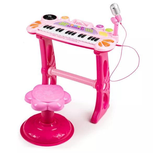 Gyerek szintetizátor, Multistore HC490441 , rózsaszín, 45 x 21 x 60 cm, 31 billentyűs, mikrofonnal, telefon/MP3 csatlakozás, előre programozott dallamok, elemes (3 x AA, nem tartozék), 3 éves kortól ajánlott
