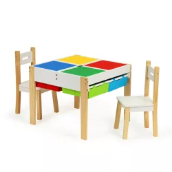   Gyerek asztal és szék szett, ECOTOYS XKF002, 1 db asztal + 2 db szék, fenyőfa lábak, kétoldalas asztallap, 4 kihúzható rekesz