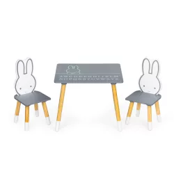   Gyerek asztal és szék szett, ECOTOYS WH141, 1 db asztal + 2 db szék, fenyőfa lábak, nyuszi háttámla, ábécés asztallap