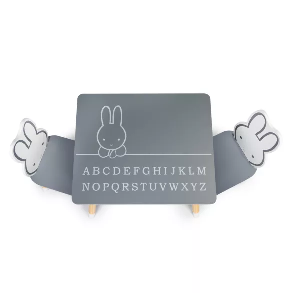 Gyerek asztal és szék szett, ECOTOYS WH141, 1 db asztal + 2 db szék, fenyőfa lábak, nyuszi háttámla, ábécés asztallap