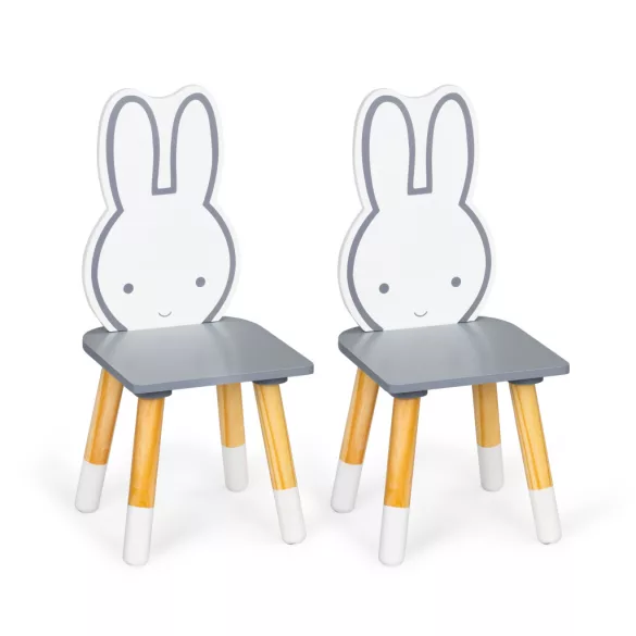 Gyerek asztal és szék szett, ECOTOYS WH141, 1 db asztal + 2 db szék, fenyőfa lábak, nyuszi háttámla, ábécés asztallap