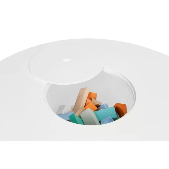 Gyerek asztal és szék szett, ECOTOYS WH135, fehér, 1 db asztal + 2 db szék, fenyőfa lábak, játéktároló háló, kerek asztal