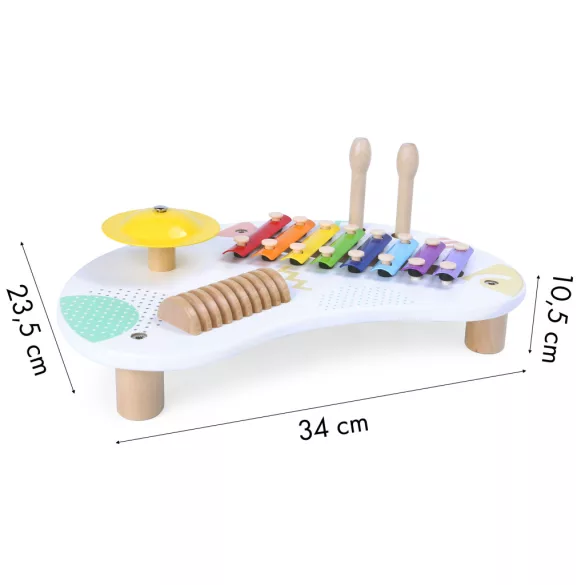 Zenélő játékasztal, ECOTOYS 3655, 34 x 10,5 x 23,5 cm, 3 db beépített hangszer, 2 db ütő, 3 éves kortól ajánlott