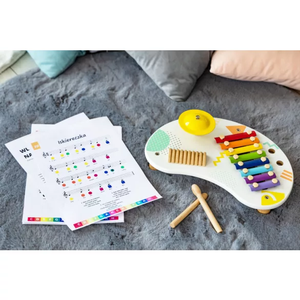 Zenélő játékasztal, ECOTOYS 3655, 34 x 10,5 x 23,5 cm, 3 db beépített hangszer, 2 db ütő, 3 éves kortól ajánlott