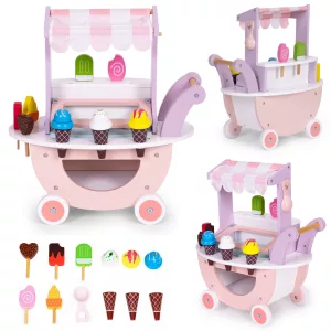 Fagylaltozó játékkészlet, ECOTOYS TL89015, fagylaltozó, 12 db, fa, mágneses, 3 éves kortól, biztonságos kialakítás