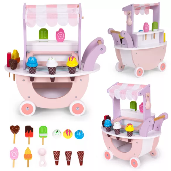 Fagylaltozó játékkészlet, ECOTOYS TL89015, fagylaltozó, 12 db, fa, mágneses, 3 éves kortól, biztonságos kialakítás