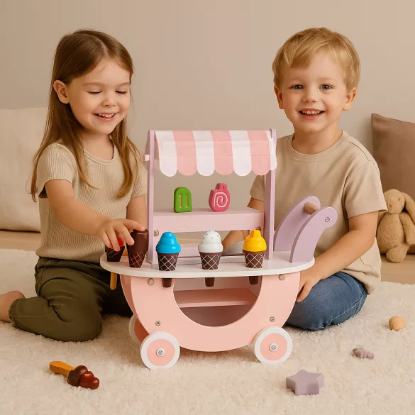 Fagylaltozó játékkészlet, ECOTOYS TL89015, fagylaltozó, 12 db, fa, mágneses, 3 éves kortól, biztonságos kialakítás