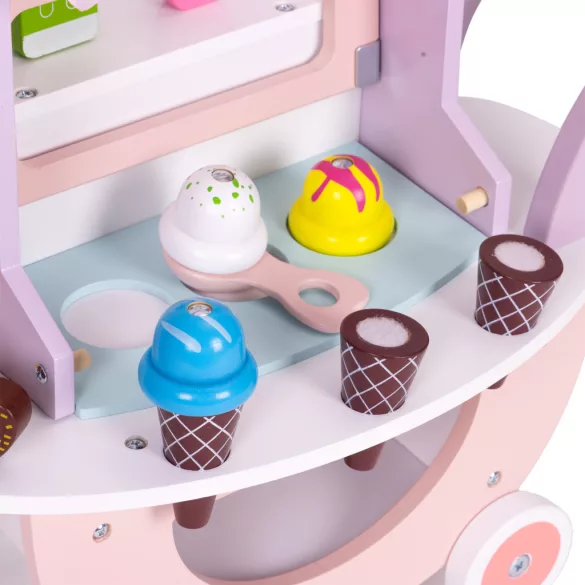 Fagylaltozó játékkészlet, ECOTOYS TL89015, fagylaltozó, 12 db, fa, mágneses, 3 éves kortól, biztonságos kialakítás