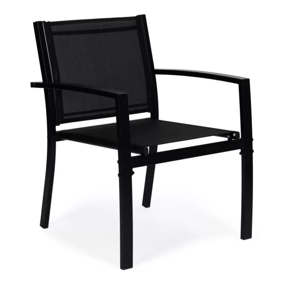 Kerti bútorszett, MultiGarden FR-ITS020, fekete, fém váz, edzett üveglap, 4 részes: asztal, 2 fotel és kétszemélyes pad, asztal: 90x50 cm, textilén, időjárásálló