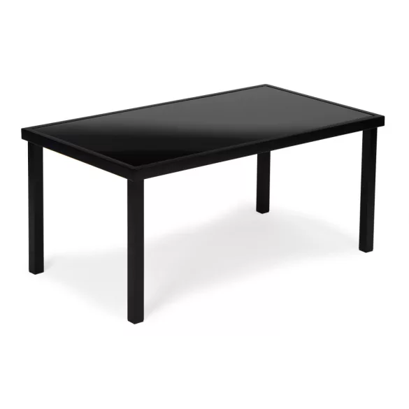 Kerti bútorszett, MultiGarden FR-ITS020, fekete, fém váz, edzett üveglap, 4 részes: asztal, 2 fotel és kétszemélyes pad, asztal: 90x50 cm, textilén, időjárásálló