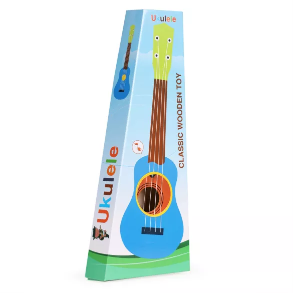 Gyerek ukulele, ECOTOYS MF019E, barna, 17,5 x 5 x 52,5 cm, fa, hangolható, 4 nejlon húrral, pengetővel, 12 bunddal, 3 éves kortól ajánlott