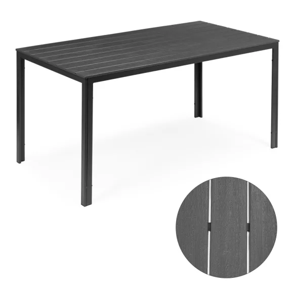 Kerti asztal, MultiGarden SAK-156, szürke, 156 × 78 cm, 6 személyes, magasság: 74 cm, fahatású műanyag asztallap, porszórt acél váz, teherbírás: 150 kg