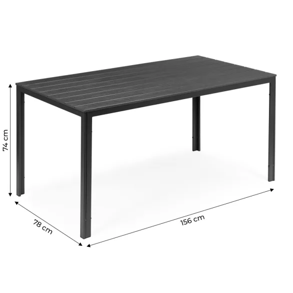 Kerti asztal, MultiGarden SAK-156, szürke, 156 × 78 cm, 6 személyes, magasság: 74 cm, fahatású műanyag asztallap, porszórt acél váz, teherbírás: 150 kg