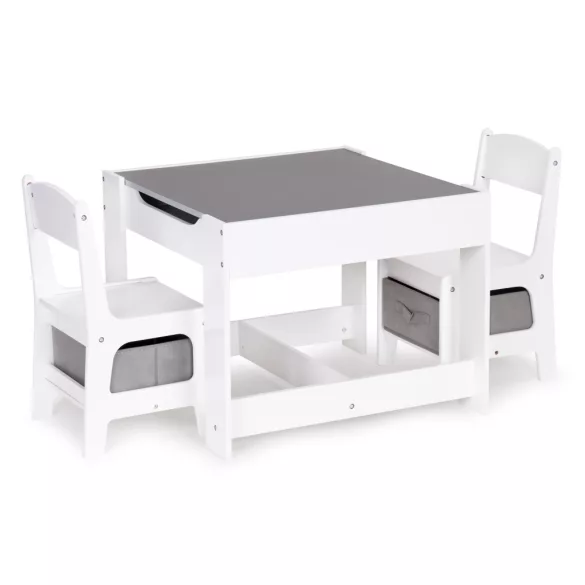 Gyerek szék és asztal szett, ECOTOYS ZCF-01, 1 db asztal + 2 db szék, MDF, kétoldalas asztallap, fiókos székek