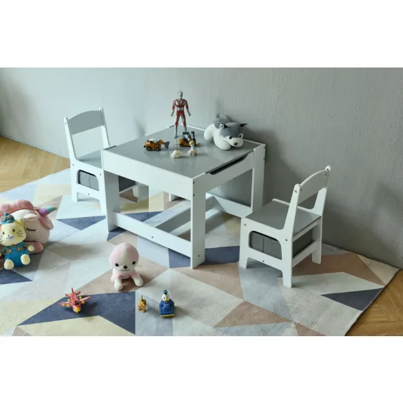 Gyerek szék és asztal szett, ECOTOYS ZCF-01, 1 db asztal + 2 db szék, MDF, kétoldalas asztallap, fiókos székek
