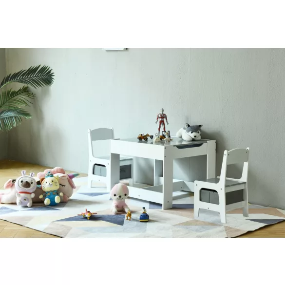 Gyerek szék és asztal szett, ECOTOYS ZCF-01, 1 db asztal + 2 db szék, MDF, kétoldalas asztallap, fiókos székek