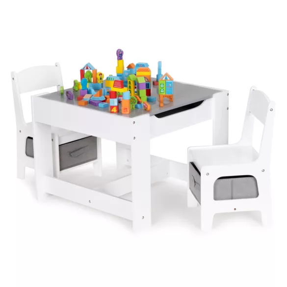 Gyerek szék és asztal szett, ECOTOYS ZCF-01, 1 db asztal + 2 db szék, MDF, kétoldalas asztallap, fiókos székek