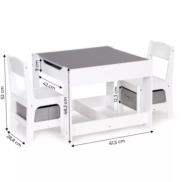 Gyerek szék és asztal szett, ECOTOYS ZCF-01, 1 db asztal + 2 db szék, MDF, kétoldalas asztallap, fiókos székek