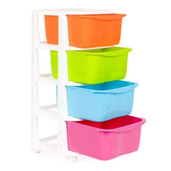 Gurulós tároló, ModernHome PJJCBS0012-04B, 36 x 77 x 35,5 cm, fiókos, 4 fiókkal, kerekes, műanyag