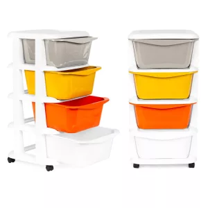 Gurulós tároló, ModernHome PJJCBS0012-04A, 36 x 74 x 35,5 cm, fiókos, 4 fiókkal, kerekes, műanyag