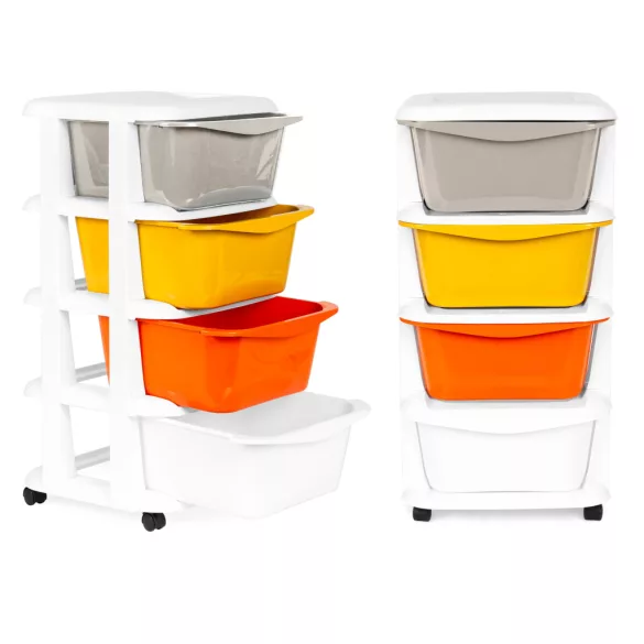 Gurulós tároló, ModernHome PJJCBS0012-04A, 36 x 74 x 35,5 cm, fiókos, 4 fiókkal, kerekes, műanyag