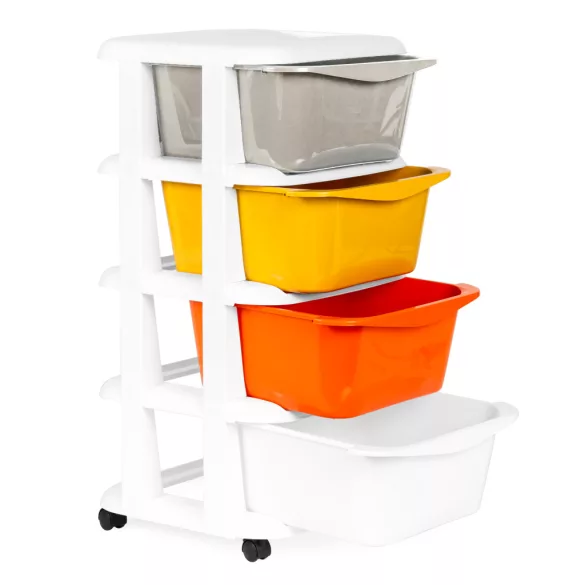 Gurulós tároló, ModernHome PJJCBS0012-04A, 36 x 74 x 35,5 cm, fiókos, 4 fiókkal, kerekes, műanyag